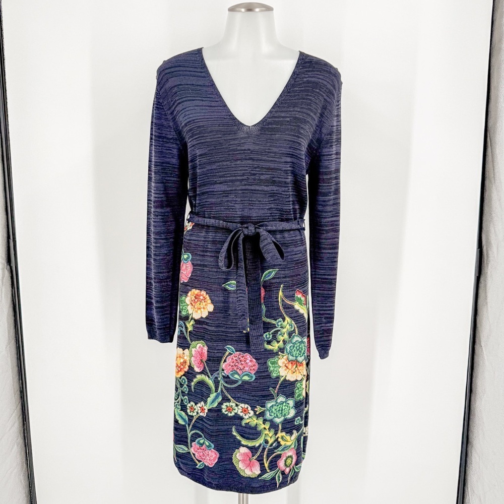 Desigual Blue Long Sleeve V-Neck Sweater Dress